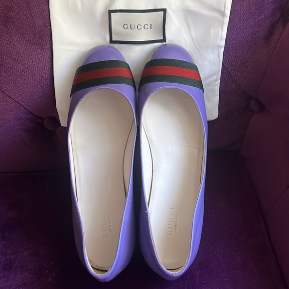 GUCCI SIZE 39 PURPLE BALLET FLATS W/ ICONIC RED &GREEN STRIPE GOOD CONDITION🇮🇹 - Picture 7 of 7